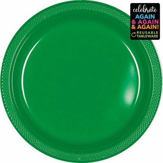 Plastic Round Plates (9"/23cm) 20Pack- Festive Green