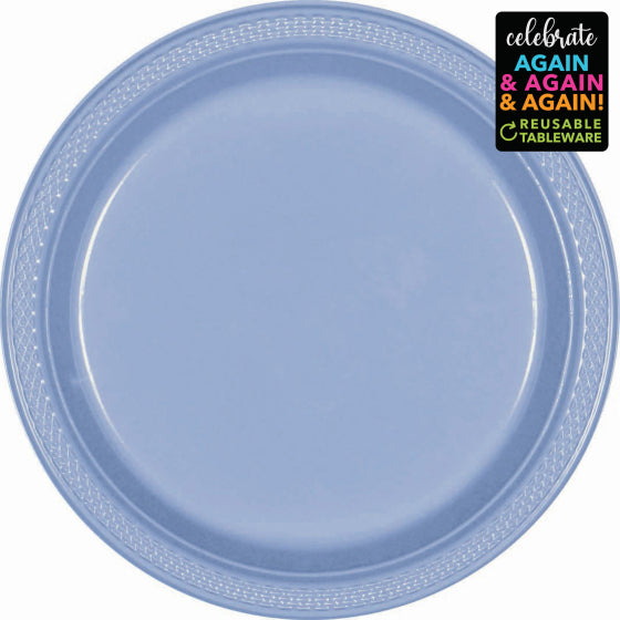 Plastic Round Plates (9"/23cm) 20Pack- Pastel Blue