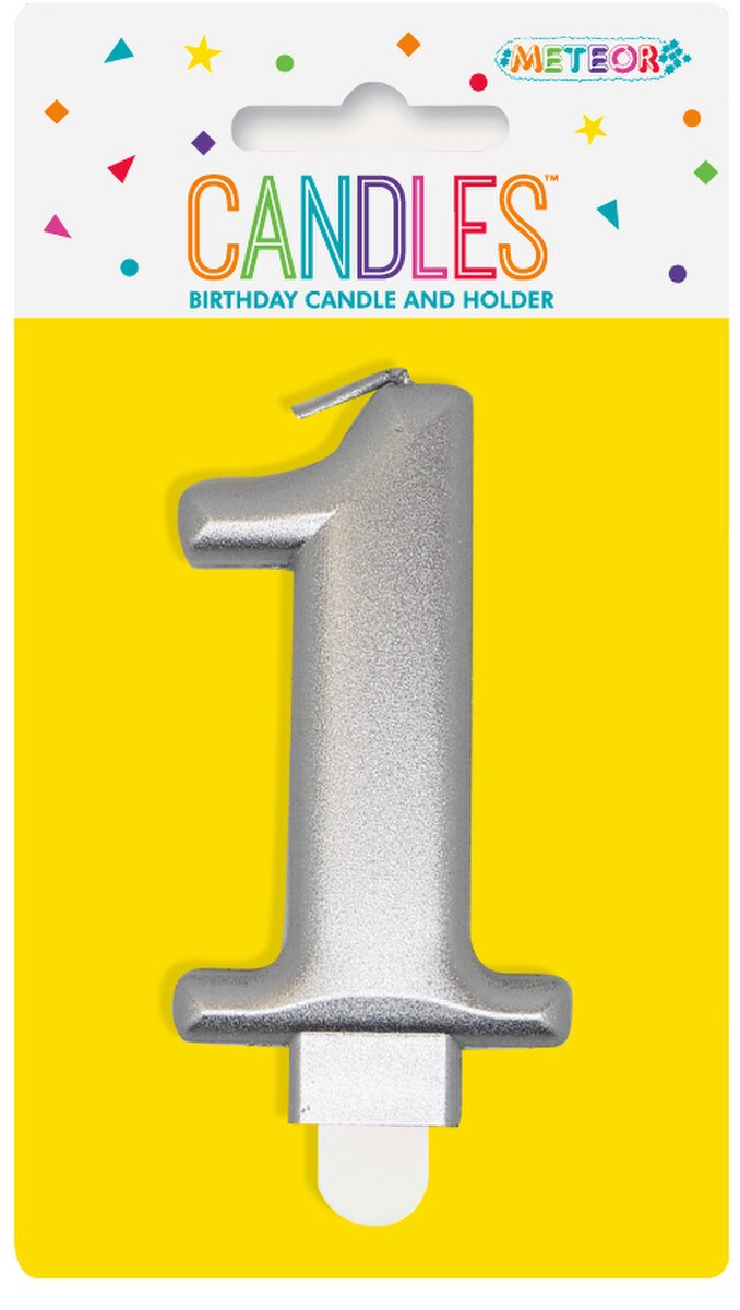 Numeral Candle 1 - Metallic Silver 1pc