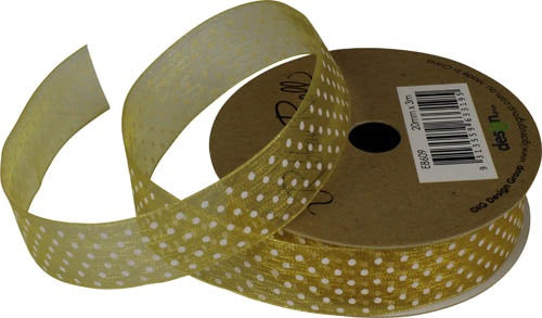 Ribbon Roll Organza 20MMX3M GOLD SPOTS 1pc