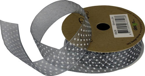 Ribbon Roll Organza 20MMX3M SILVER SPOTS 1pc