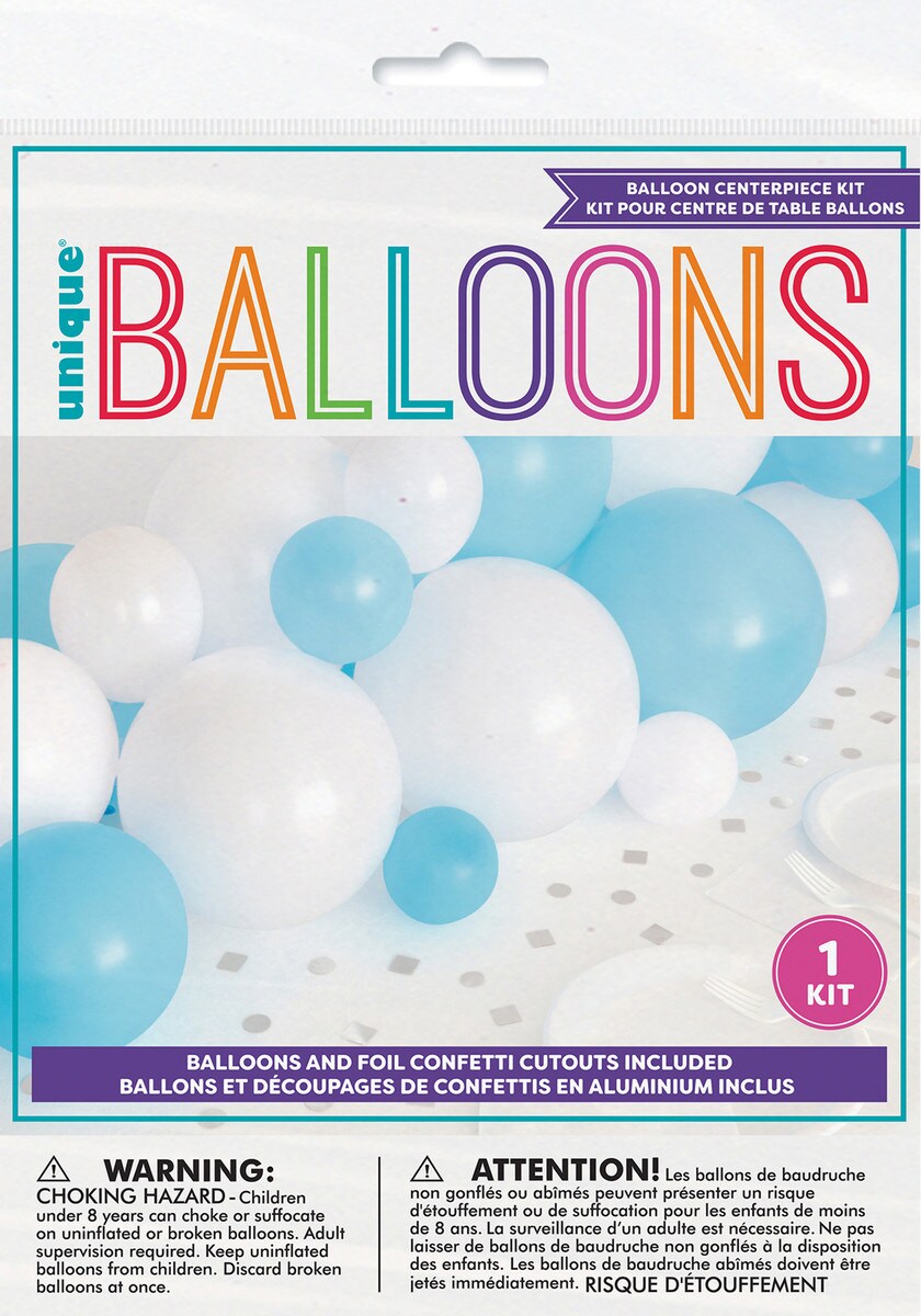 Balloon Centrepiece Kit - Blue & White - Kit Includes 20 Balloons & 20 Foil Cutouts