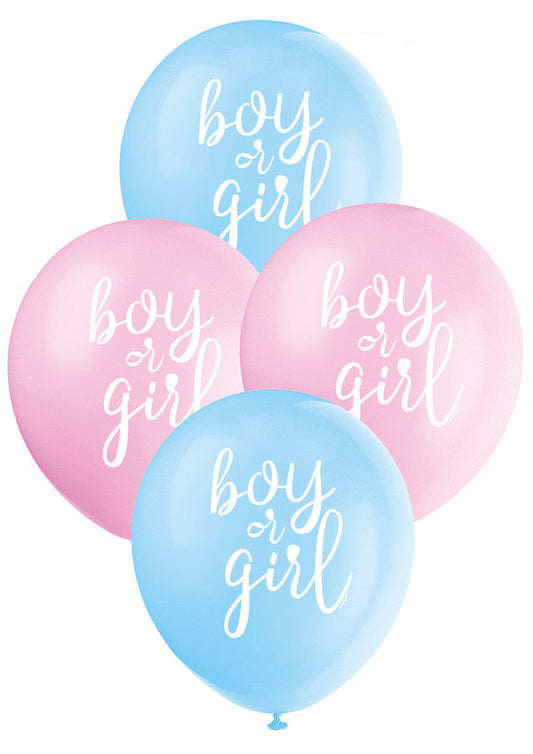 GENDER REVEAL 30CM (12") BALLOONS - PINK & BLUE 8pk