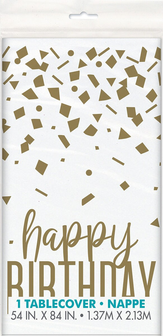 Gold Confetti Happy Birthday Printed Table cover 137cm x 213cm