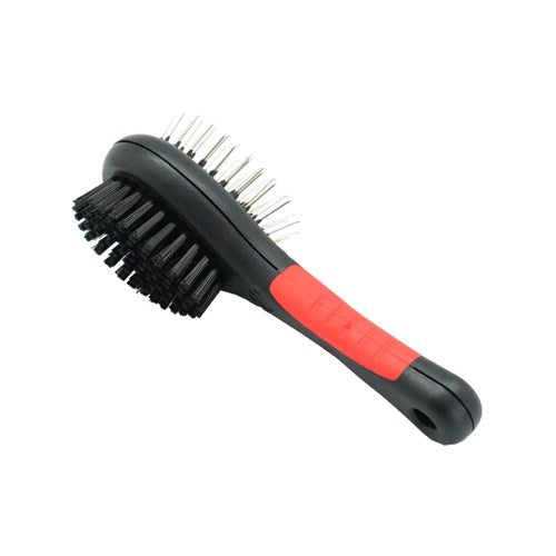 GROOMING BRUSH DOUBLE SIDED 17.5CM BLACK & RED