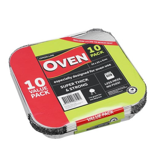 FOIL CONTAINER W/LID 25X25X5CM SHELF READY PDQ 10PK