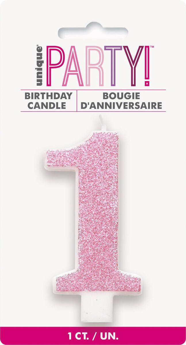 Numeral Candle 1 - Glitter Pink 1PC