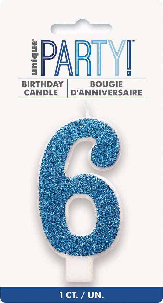 NUMERAL CANDLE 6 - GLITTER BLUE 1pc