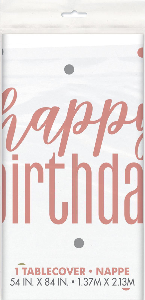 ROSE GOLD HAPPY BIRTHDAY Printed Tablecover 137CM X 213CM (54" X 84")