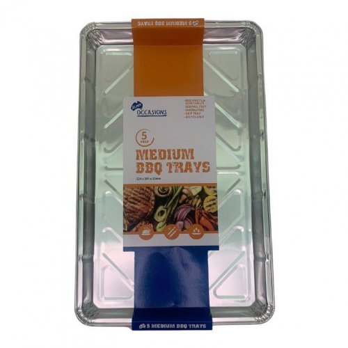 Aluminium Medium BBQ Foil Tray 324x201x32mm Pack of 5 NIS Packaging & Party Supply