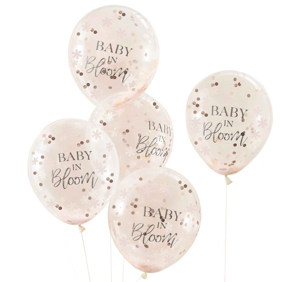 BABY IN BLOOM FLOWERS LATEX BALLOONS & CONFETTI 5PC NIS Packaging & Party Supply