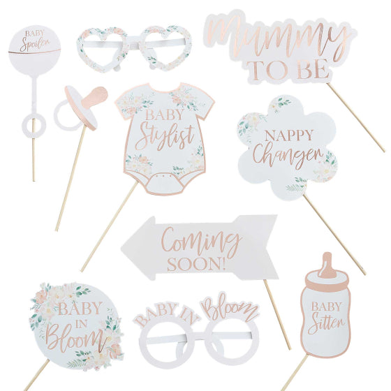 BABY IN BLOOM PHOTOBOOTH PROPS ROSE GOLD FOILED NIS Packaging & Party Supply