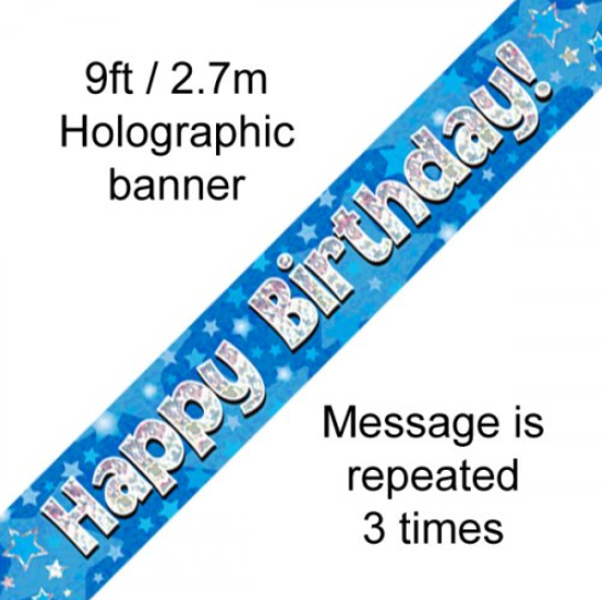 Buy BANNER BIRTHDAY BLUE HOLOGRAPHIC 1pk at NIS Packaging & Party Supply Brisbane, Logan, Gold Coast, Sydney, Melbourne, Australia