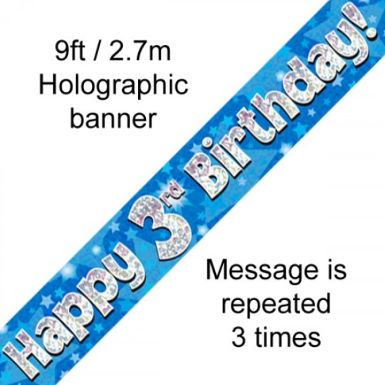 Buy BANNER BLUE HAPPY 3RD BDAY at NIS Packaging & Party Supply Brisbane, Logan, Gold Coast, Sydney, Melbourne, Australia