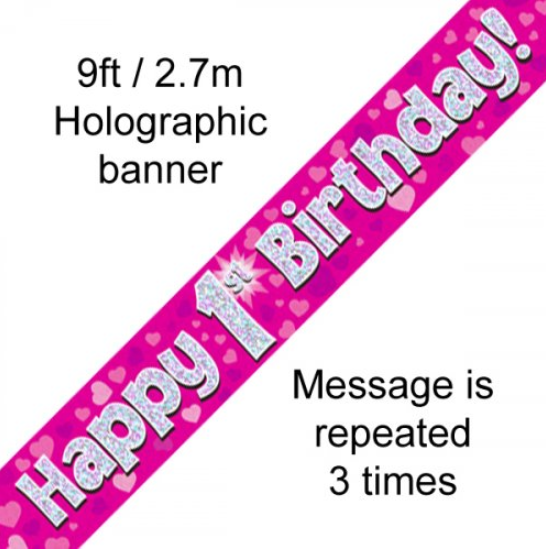 Buy BANNER PINK HAPPY 1ST BDAY at NIS Packaging & Party Supply Brisbane, Logan, Gold Coast, Sydney, Melbourne, Australia