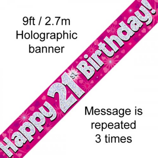 Buy BANNER PINK HAPPY 21ST BDAY at NIS Packaging & Party Supply Brisbane, Logan, Gold Coast, Sydney, Melbourne, Australia