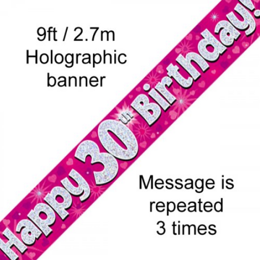 Buy BANNER PINK HAPPY 30TH BDAY at NIS Packaging & Party Supply Brisbane, Logan, Gold Coast, Sydney, Melbourne, Australia