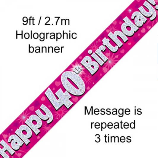 Buy BANNER PINK HAPPY 40TH BDAY at NIS Packaging & Party Supply Brisbane, Logan, Gold Coast, Sydney, Melbourne, Australia