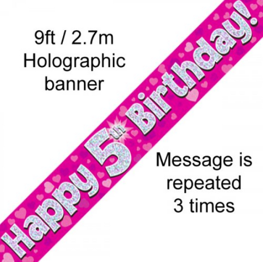 Buy BANNER PINK HAPPY 5TH BDAY at NIS Packaging & Party Supply Brisbane, Logan, Gold Coast, Sydney, Melbourne, Australia