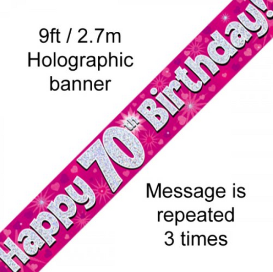 Buy BANNER PINK HAPPY 70TH BDAY at NIS Packaging & Party Supply Brisbane, Logan, Gold Coast, Sydney, Melbourne, Australia