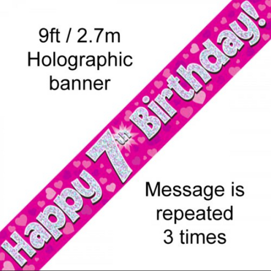 Buy BANNER PINK HAPPY 7TH BDAY at NIS Packaging & Party Supply Brisbane, Logan, Gold Coast, Sydney, Melbourne, Australia