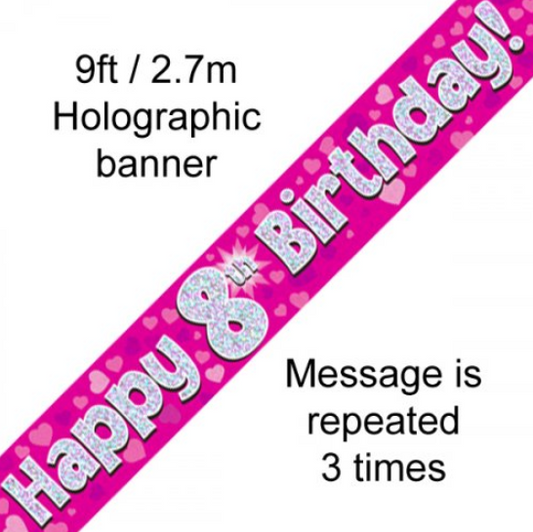 Buy BANNER PINK HAPPY 8TH BDAY at NIS Packaging & Party Supply Brisbane, Logan, Gold Coast, Sydney, Melbourne, Australia