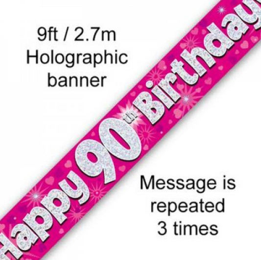 Buy BANNER PINK HAPPY 90TH BDAY at NIS Packaging & Party Supply Brisbane, Logan, Gold Coast, Sydney, Melbourne, Australia