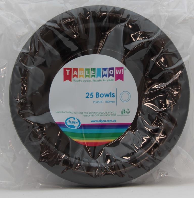 Buy BOWL BLACK 180mm Pack of 25 at NIS Packaging & Party Supply Brisbane, Logan, Gold Coast, Sydney, Melbourne, Australia