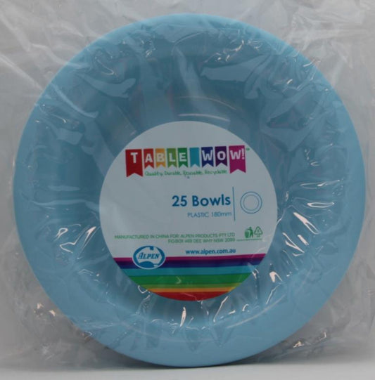 Buy BOWL Light Blue 180mm Pack of 25 at NIS Packaging & Party Supply Brisbane, Logan, Gold Coast, Sydney, Melbourne, Australia