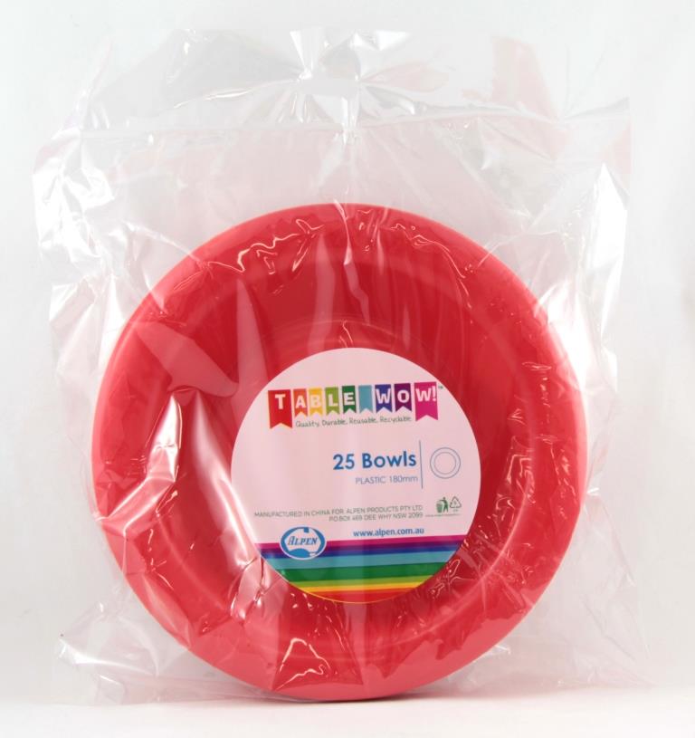 Buy BOWL RED 180mm P25 at NIS Packaging & Party Supply Brisbane, Logan, Gold Coast, Sydney, Melbourne, Australia