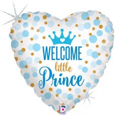 Baby Prince Welcome Glitter Heart Shape Foil balloon 45cm NIS Packaging & Party Supply