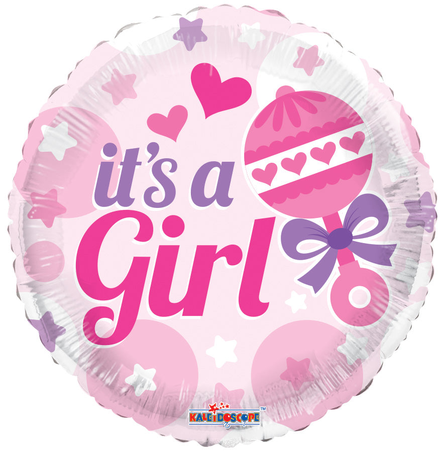 Buy Baby Rattle Girl Foil Round Balloon (45 cm) at NIS Packaging & Party Supply Brisbane, Logan, Gold Coast, Sydney, Melbourne, Australia