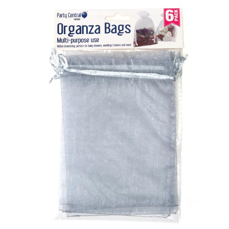 Bag Organza 12cm x 17cm 6pk Assorted Colours: White, Silver, Black NIS Packaging & Party Supply