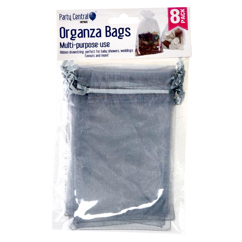 Bag Organza 9.5cm x 15cm 8pk Assorted Colours: White, Silver, Black NIS Packaging & Party Supply