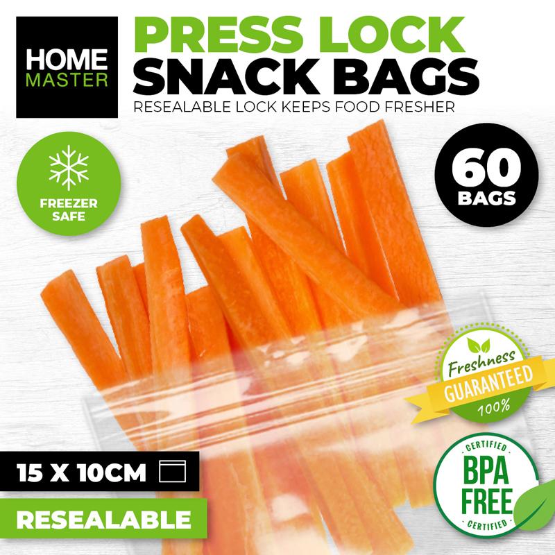 Bag Snack Snap Lock 15cm x 10cm 60pk NIS Packaging & Party Supply