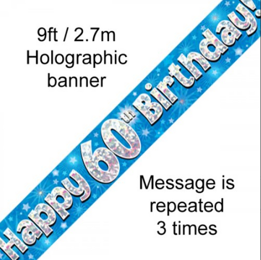 Buy Banner Blue Happy 60TH BDAY 2.7m 1pc at NIS Packaging & Party Supply Brisbane, Logan, Gold Coast, Sydney, Melbourne, Australia