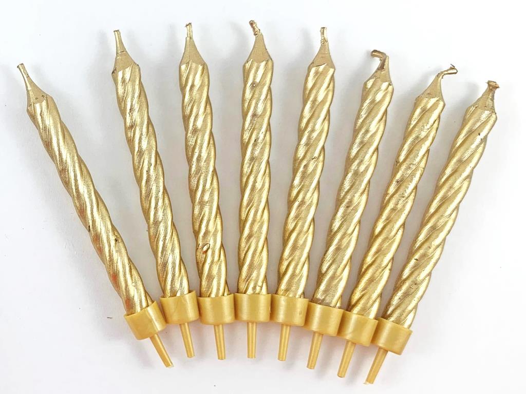 Birthday Candles Jumbo Spiral Gold 8pk NIS Packaging & Party Supply