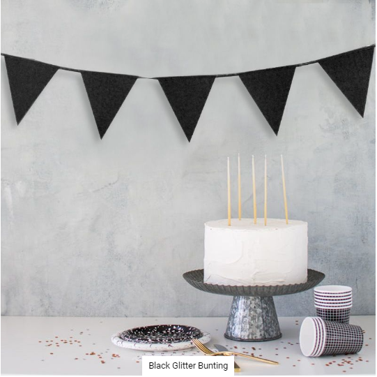 Buy Black Glitter Bunting 3meter at NIS Packaging & Party Supply Brisbane, Logan, Gold Coast, Sydney, Melbourne, Australia