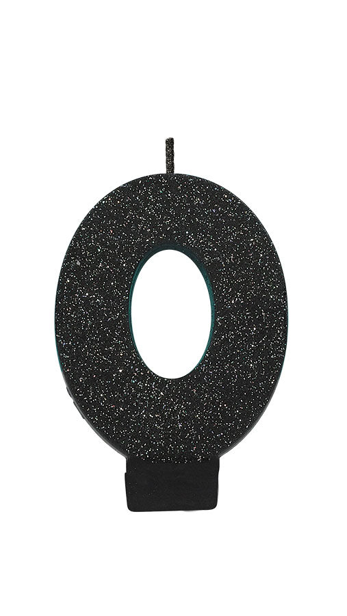 Black Glitter Candle Number #0 NIS Packaging & Party Supply