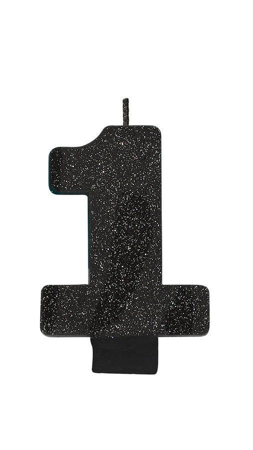 Black Glitter Candle Number #1 NIS Packaging & Party Supply