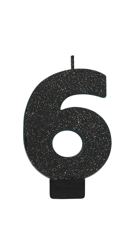 Black Glitter Candle Number #6 NIS Packaging & Party Supply