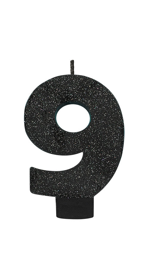 Black Glitter Candle Number #9 NIS Packaging & Party Supply