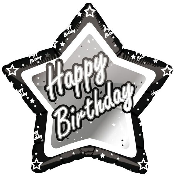 Buy Black Star Happy Birthday Round Foil Balloon at NIS Packaging & Party Supply Brisbane, Logan, Gold Coast, Sydney, Melbourne, Australia