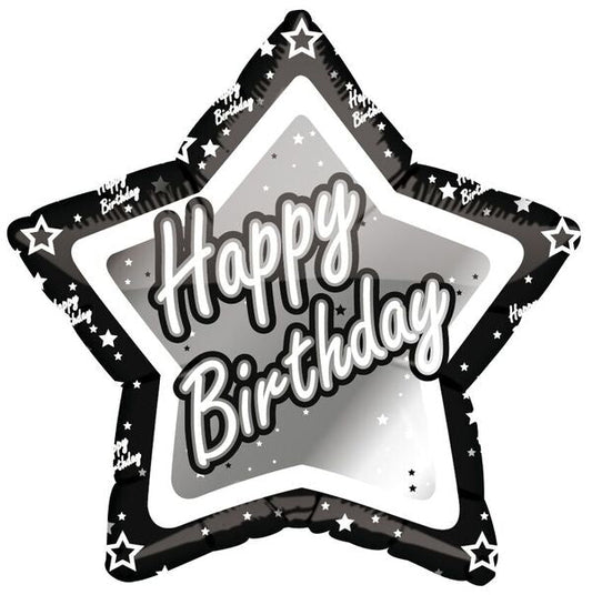 Buy Black Star Happy Birthday Round Foil Balloon at NIS Packaging & Party Supply Brisbane, Logan, Gold Coast, Sydney, Melbourne, Australia