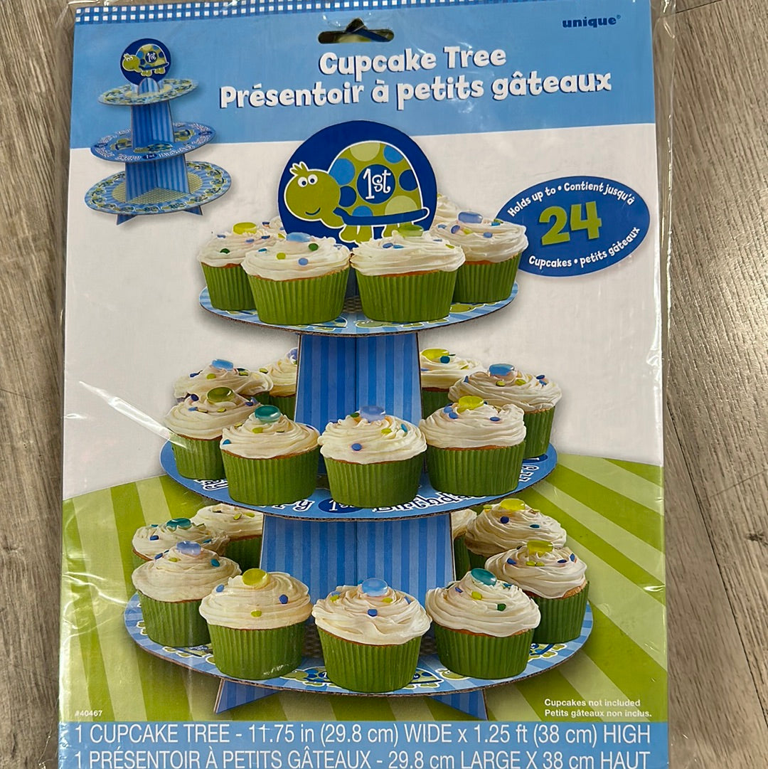 Blue 1st Birthday Cupcake tree Stand 3 tier NIS Packaging & Party Supply