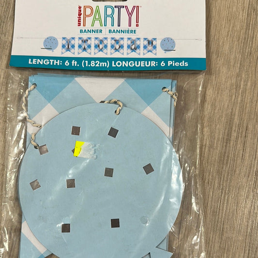 Blue 1st Birthday Party banner 6ft NIS Packaging & Party Supply