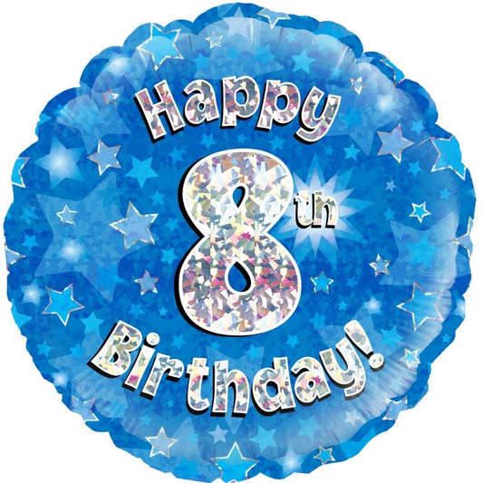 Buy Blue Happy 8th B'day Foil Round Balloon (45cm) at NIS Packaging & Party Supply Brisbane, Logan, Gold Coast, Sydney, Melbourne, Australia