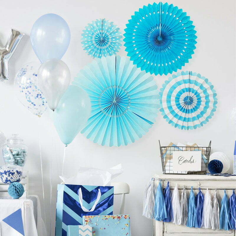 Blue Paper Fan Decoration Set 4 Pcs NIS Packaging & Party Supply