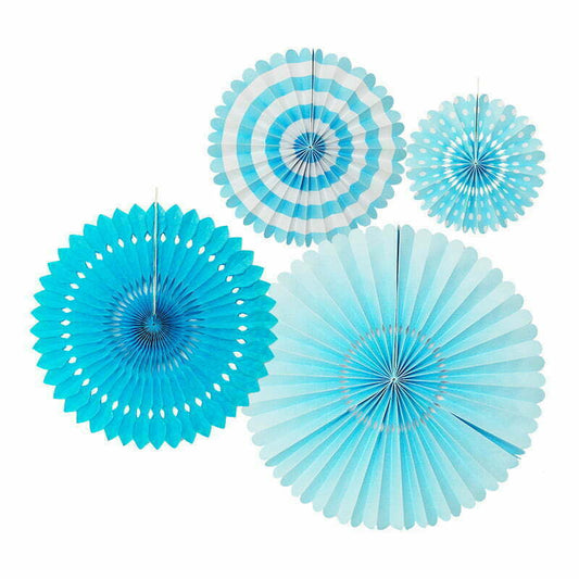 Blue Paper Fan Decoration Set 4 Pcs NIS Packaging & Party Supply