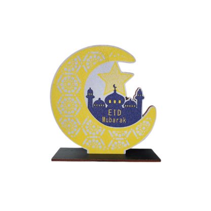 Blue and Yellow Eid Mubarak Wooden Table Decoration NIS Packaging & Party Supply